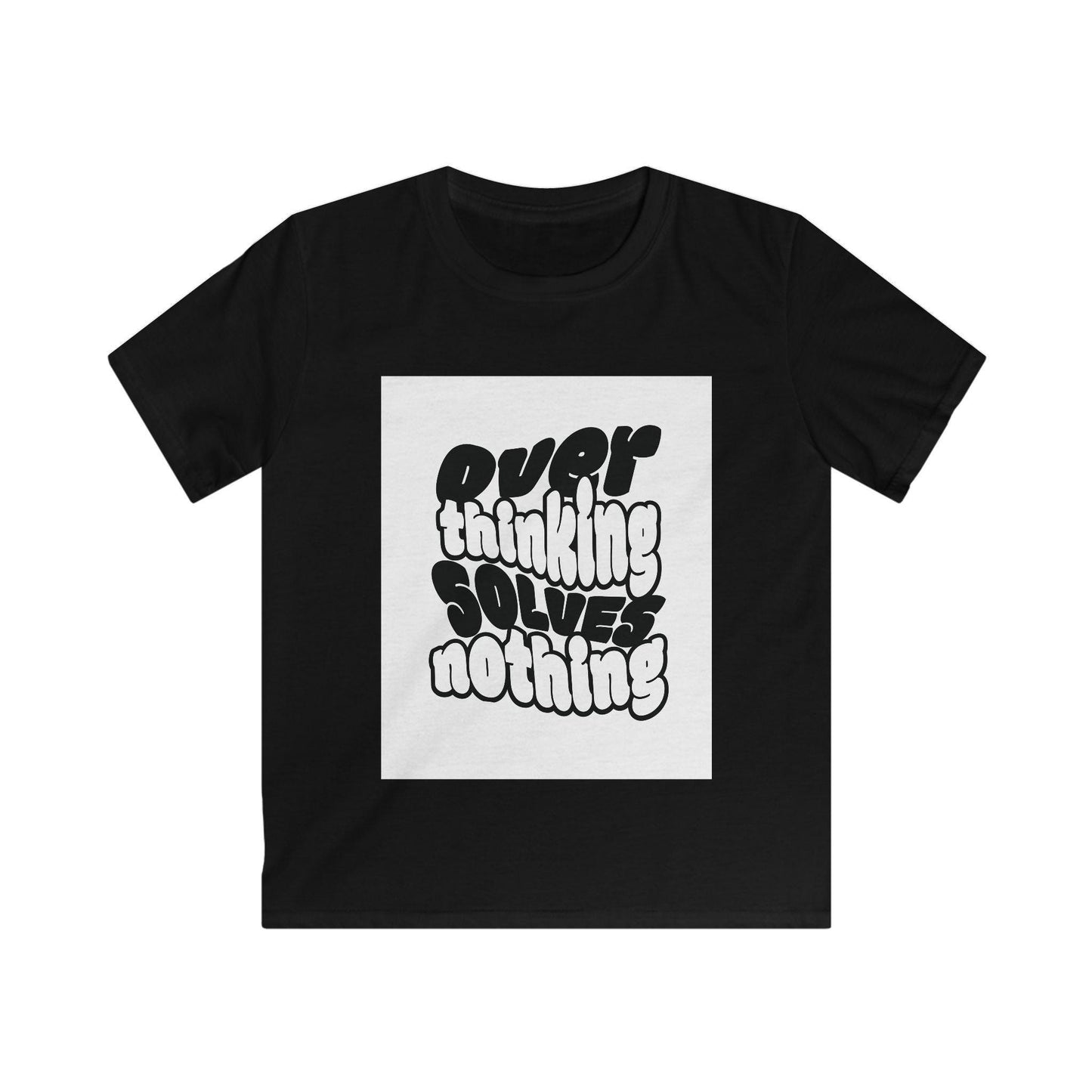 Overthinking Solves Nothing Kids Tee | Retro Bubble Letter Quote