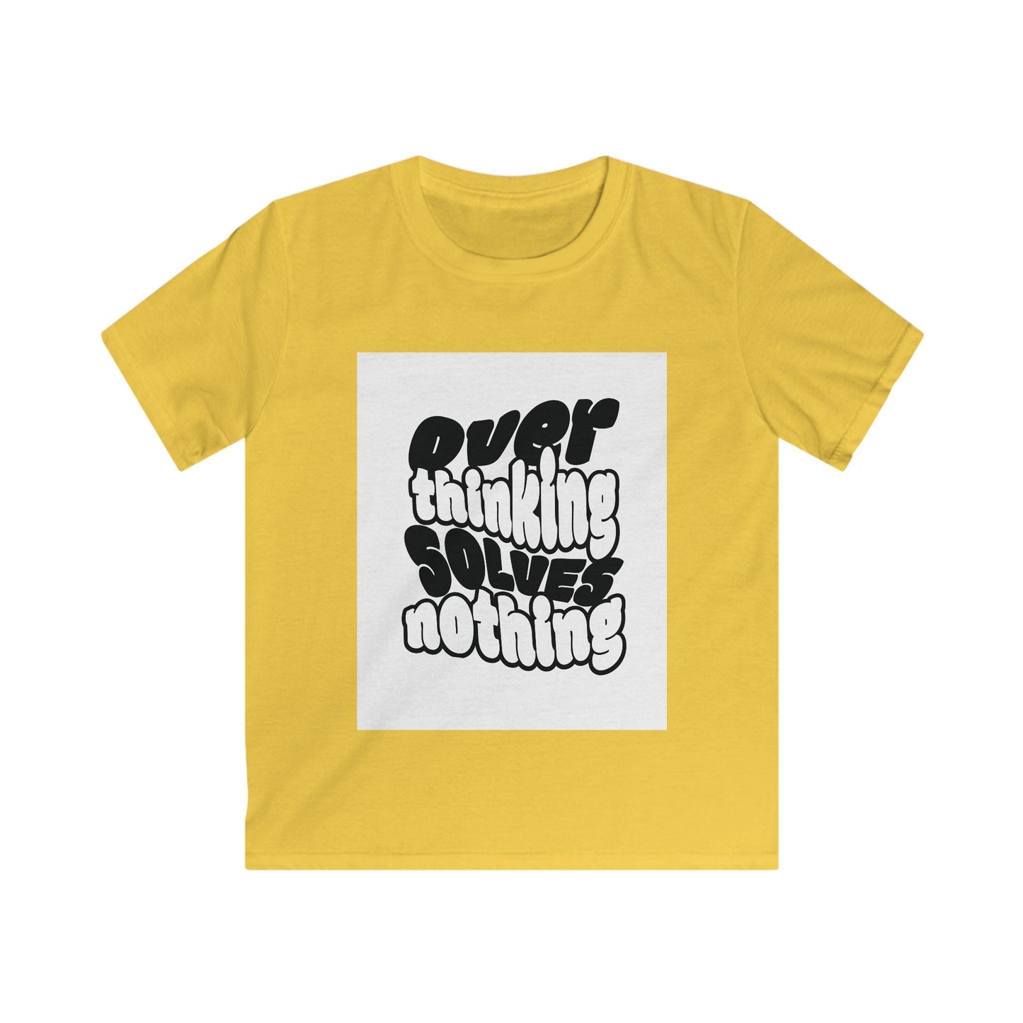 Overthinking Solves Nothing Kids Tee | Retro Bubble Letter Quote