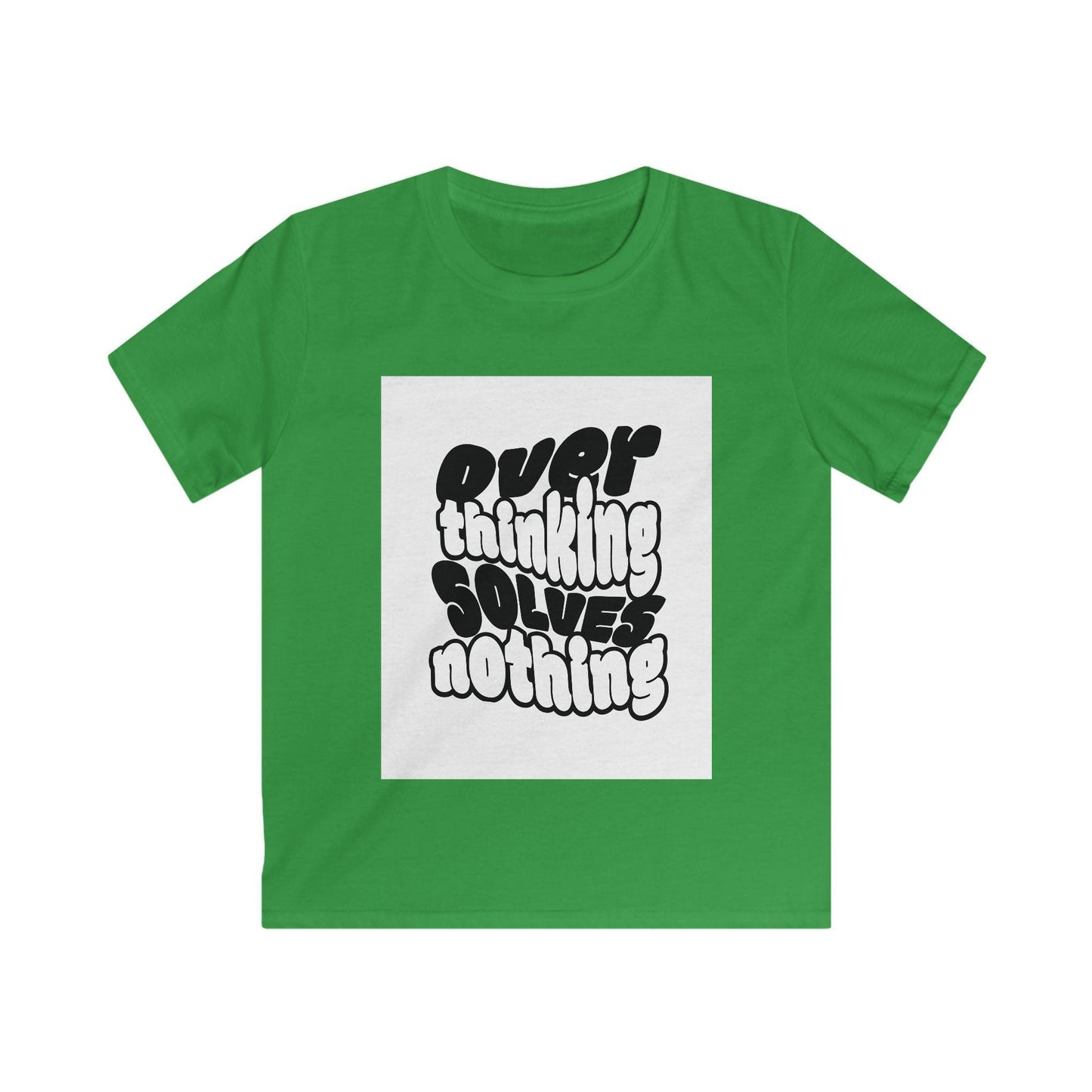 Overthinking Solves Nothing Kids Tee | Retro Bubble Letter Quote