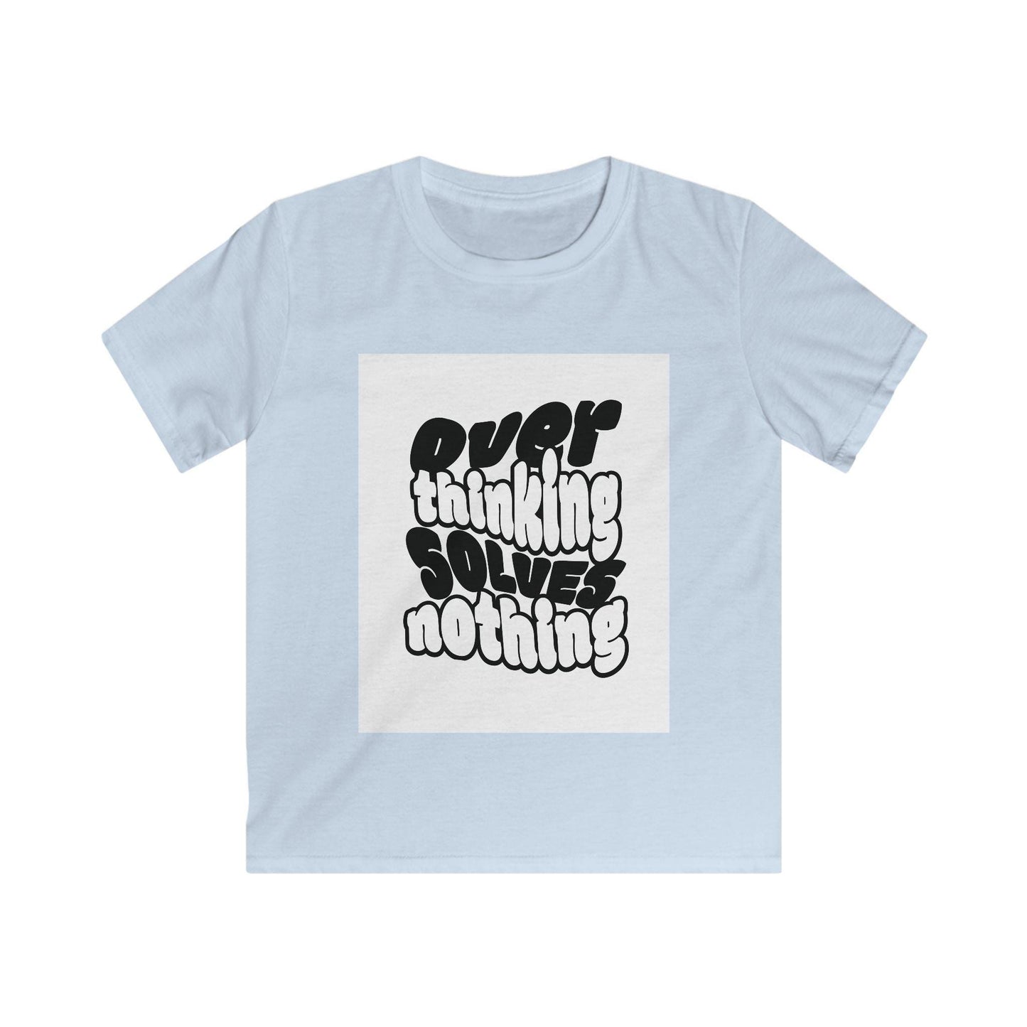 Overthinking Solves Nothing Kids Tee | Retro Bubble Letter Quote