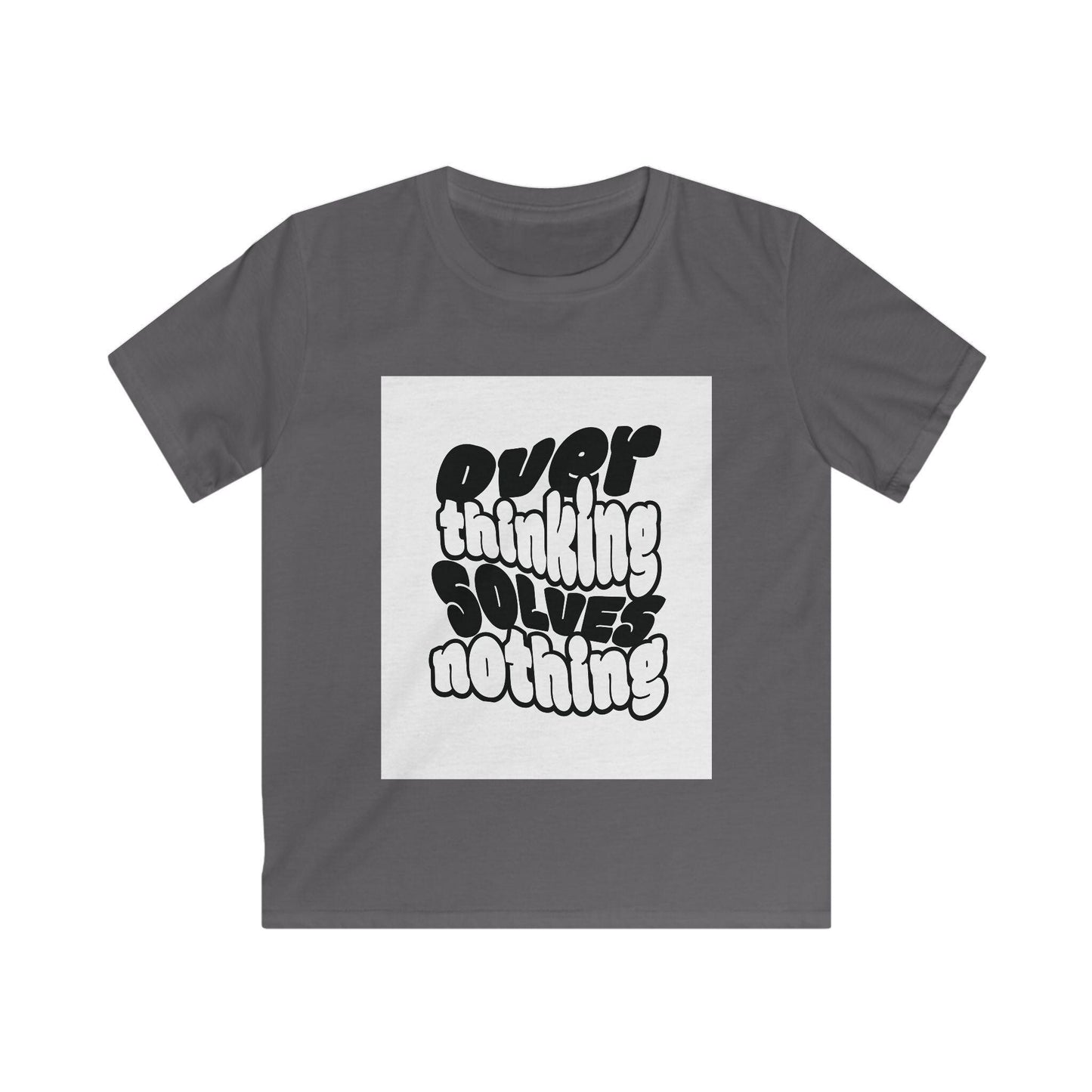 Overthinking Solves Nothing Kids Tee | Retro Bubble Letter Quote