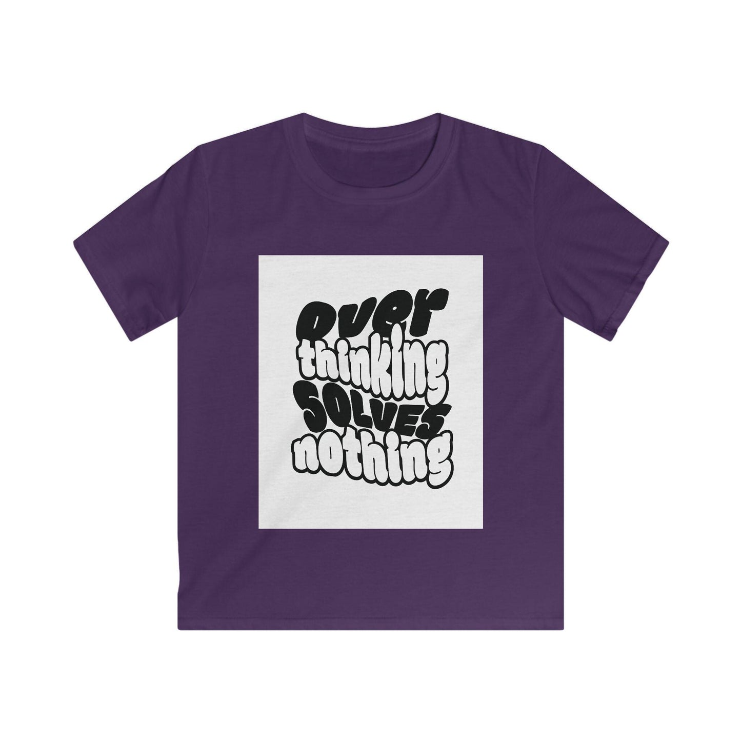 Overthinking Solves Nothing Kids Tee | Retro Bubble Letter Quote