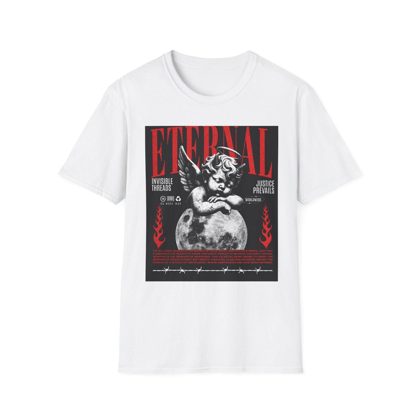 Eternal Angel Graphic T-Shirt | Cherub Illustration, Red Black Vintage Poster