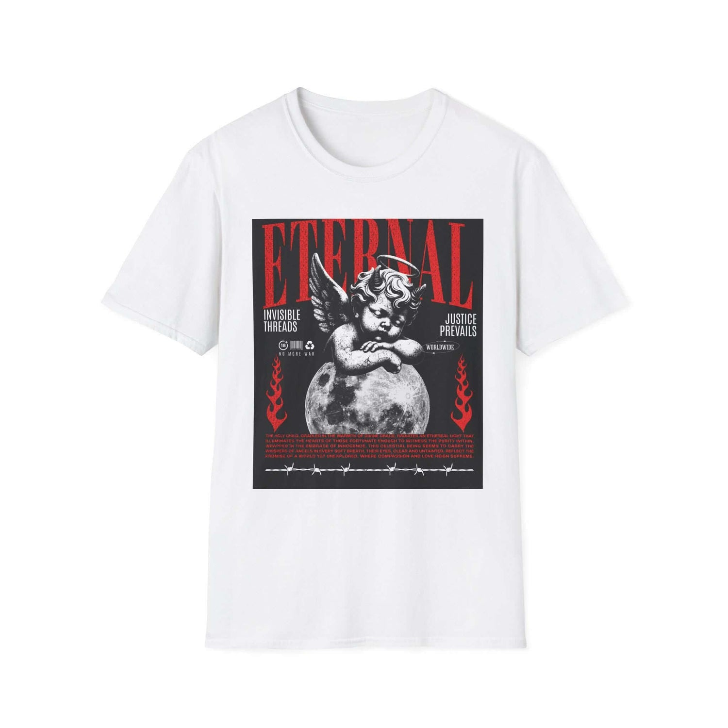 Blue Star Eternal Angel Cherub vintage red and black T-shirt with angel graphic design on front.