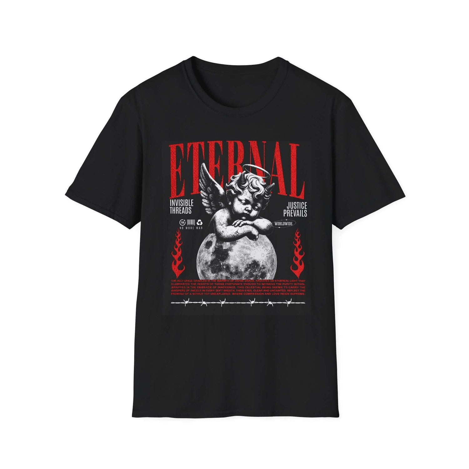 Blue Star Eternal Angel Cherub vintage red and black T-shirt, featuring angel and cherub graphic on soft fabric.