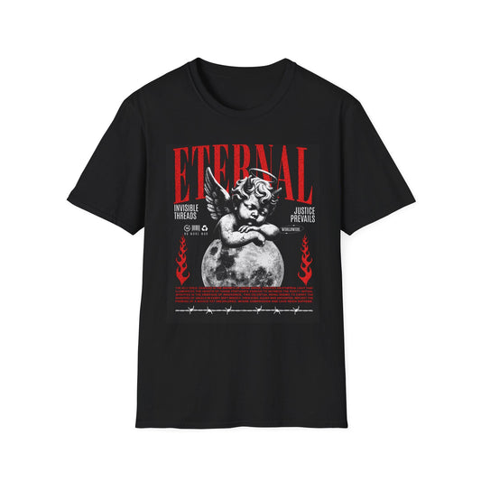 Eternal Angel Graphic T-Shirt | Cherub Illustration, Red Black Vintage Poster