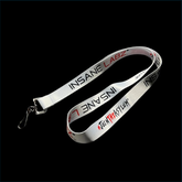 Insane Labz OG Logo lanyard in white with black and red logo, featuring durable material and adjustable design.