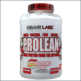 Insane Labz ProLean Dual Protein powder in Tres Leches Cake flavor, 50 servings, with a scoop and product container.