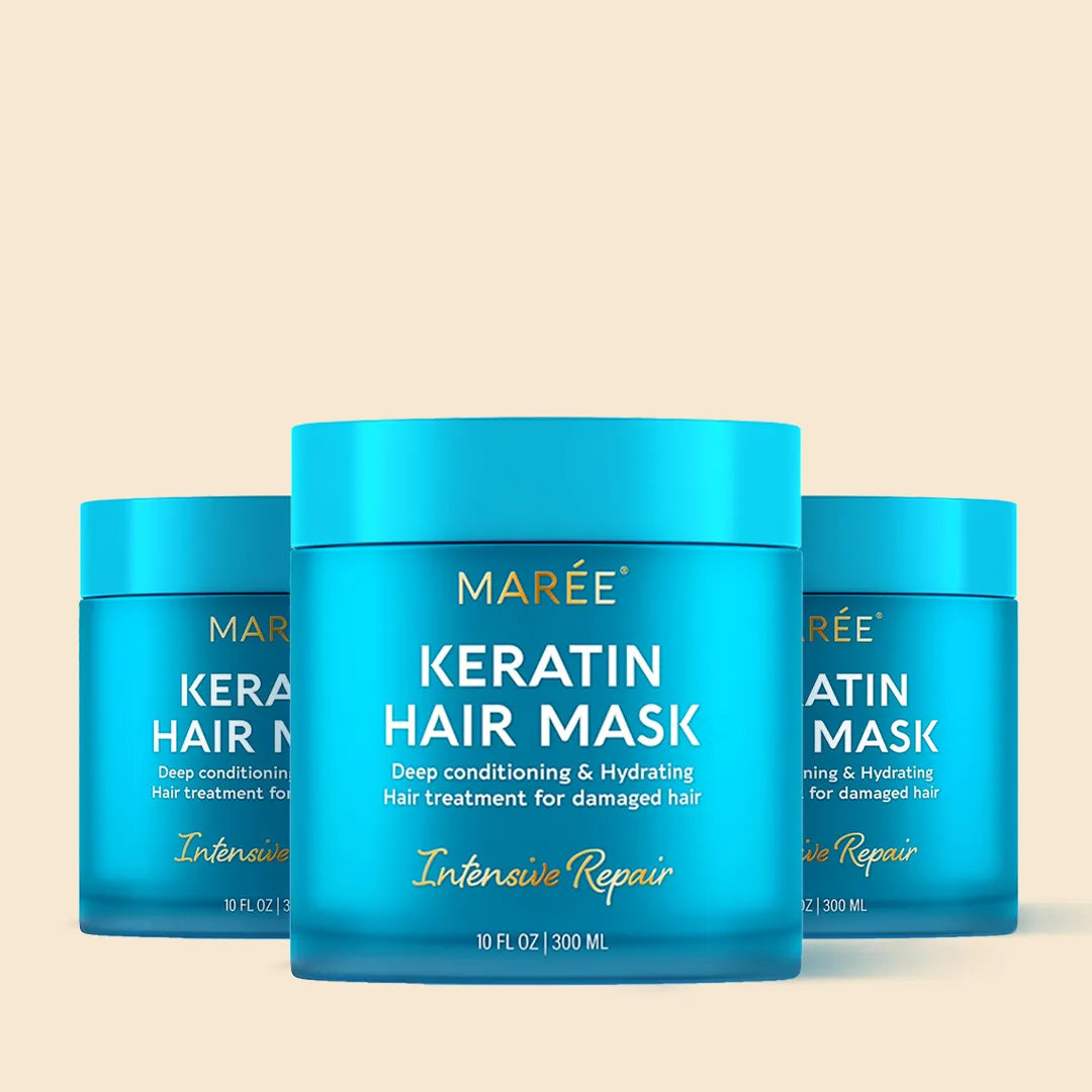 Maree Keratin Hair Mask for damaged hair, deep conditioning treatment with creamy texture and rich formula for repair.