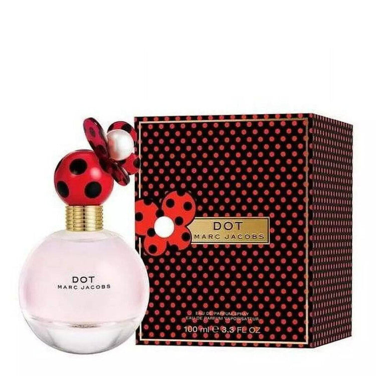Marc Jacobs Ladies Dot Eau de Parfum spray 3.3 oz bottle with floral and fruity design, elegant perfume packaging