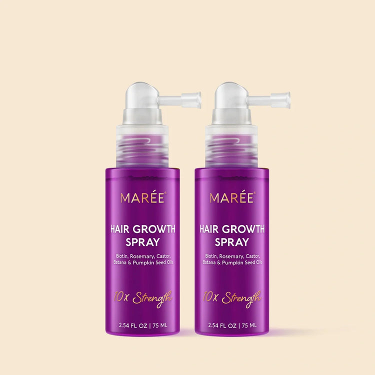 Maree 4-in-1 Hair Growth Spray bottle with spray nozzle, designed to promote hair growth and strengthen hair.