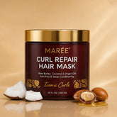 Maree Curl Repair Hair Mask in a jar, smooth and creamy formula for nourishing and restoring curly hair, visible product image.