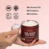 Maree Curl Repair Hair Mask in a jar, smooth and nourishing formula for curly hair care, with a focus on hair repair and hydration.