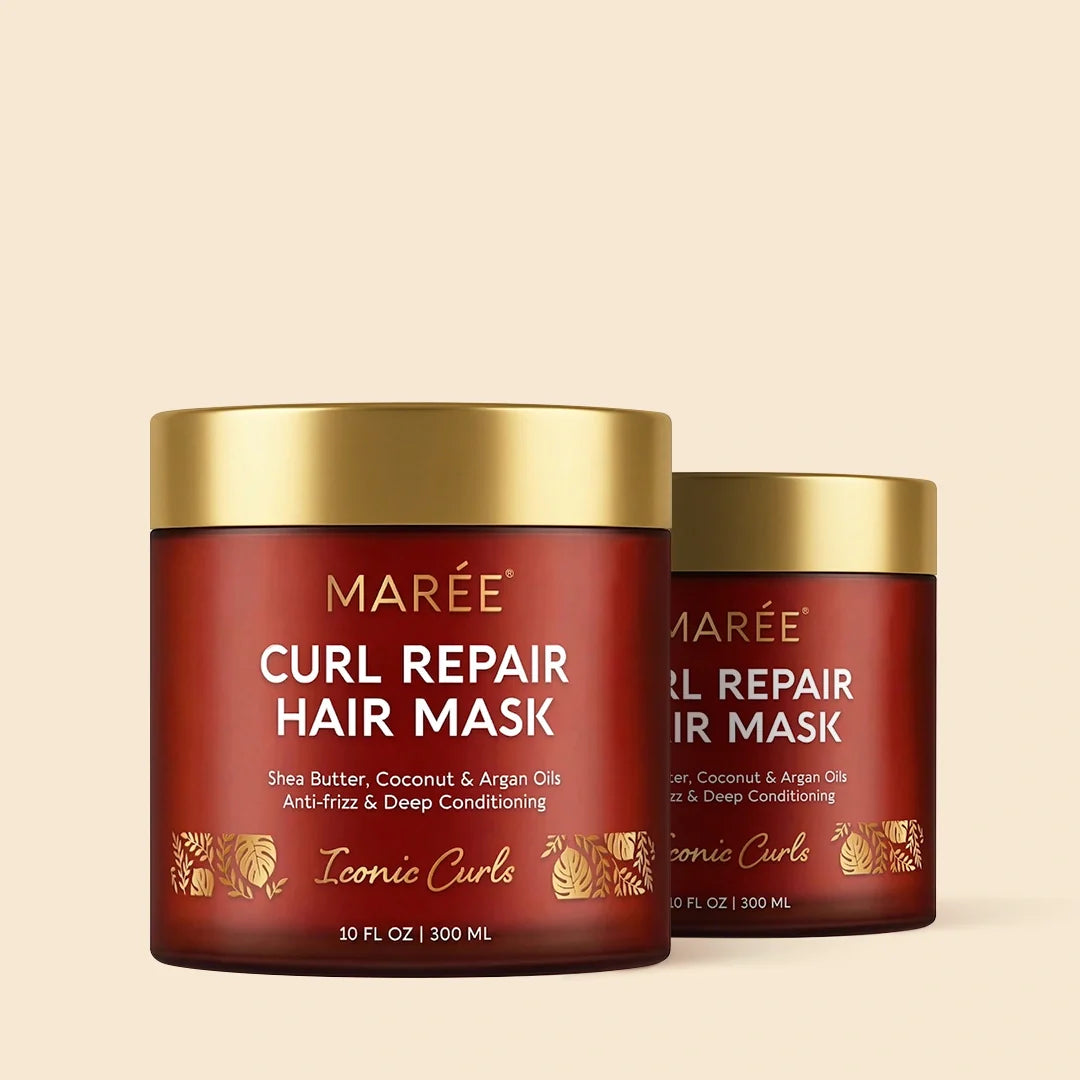 Maree Curl Repair Hair Mask in a jar, showing the creamy product ideal for nourishing and restoring curly hair.