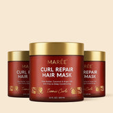 Maree Curl Repair Hair Mask in a jar, showcasing creamy texture and nourishing formula for curly hair care.