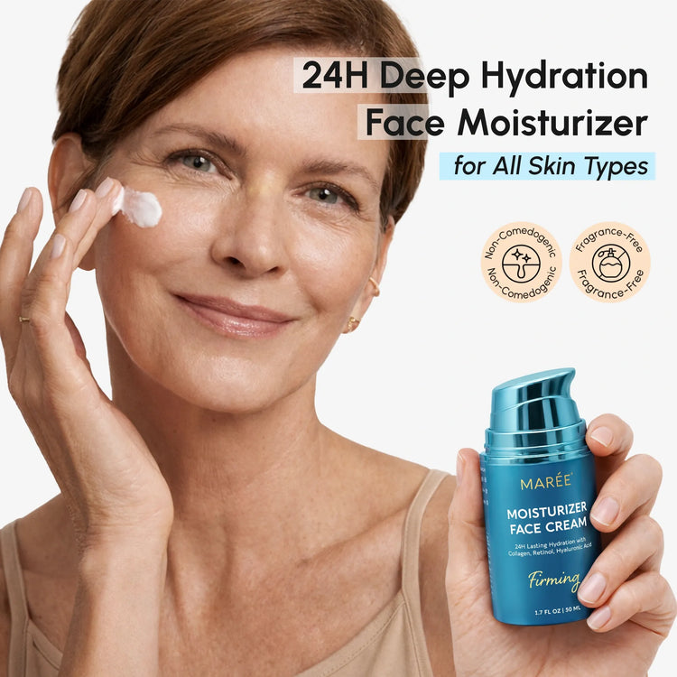 Maree Deep Moisture Collagen Face Cream jar showing creamy texture and branding for hydrating skincare.