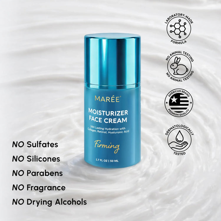 Maree Deep Moisture Collagen Face Cream jar with a white lid, showcasing the hydrating skincare product for glowing skin.