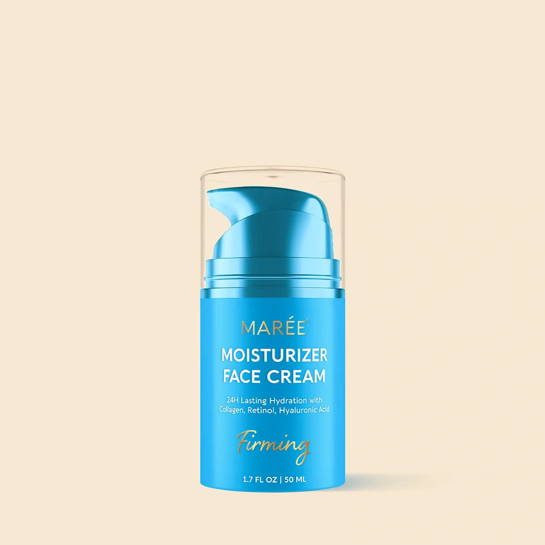 Maree Deep Moisture Collagen Face Cream jar with cream visible, showcasing rich skincare for hydration and anti-aging benefits.