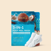 Maree Exfoliating & Hydrating Foot Mask in a clear jar, showing the product&