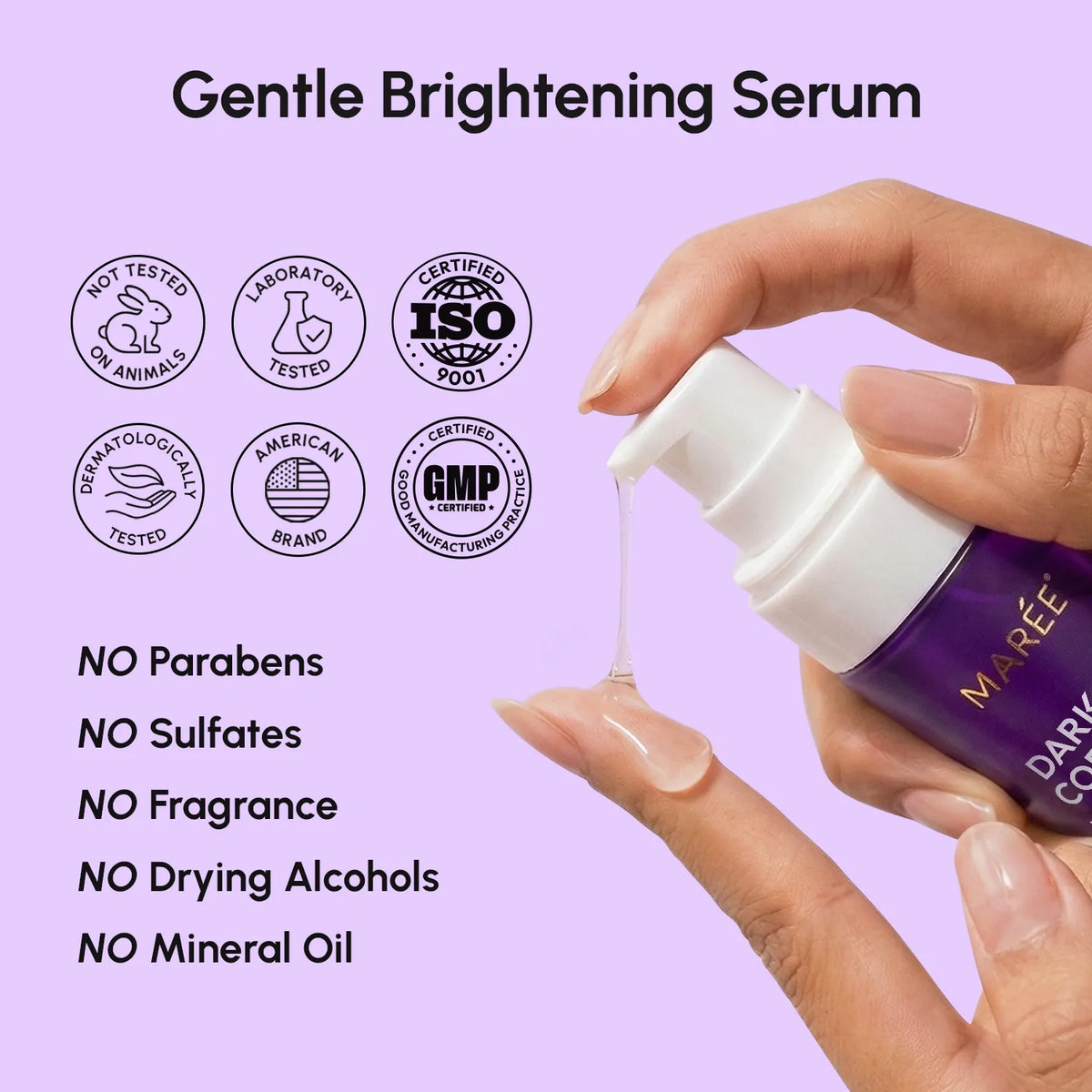 Maree Face and Body Serum for dark spots, featuring a sleek bottle with a dropper, designed to even skin tone and reduce dark spots.