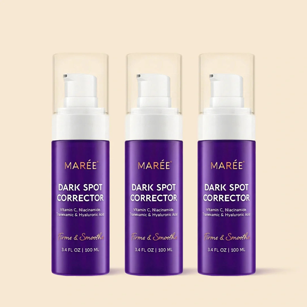 Maree Face and Body Serum for dark spots, featuring a sleek bottle with a dropper for targeted skincare treatment.
