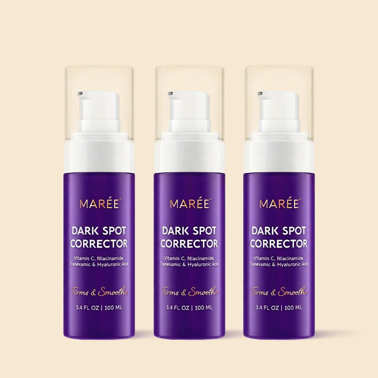 Maree Face and Body Serum for dark spots, featuring a sleek bottle with a dropper for targeted skincare treatment.