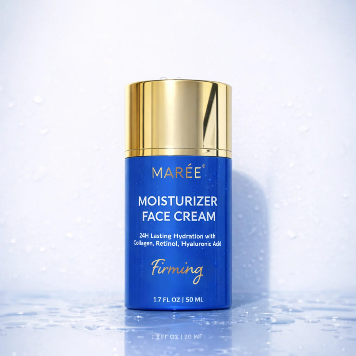 Maree Firming & Lifting Collagen Moisturizer in a sleek jar, showing its creamy texture and elegant packaging.