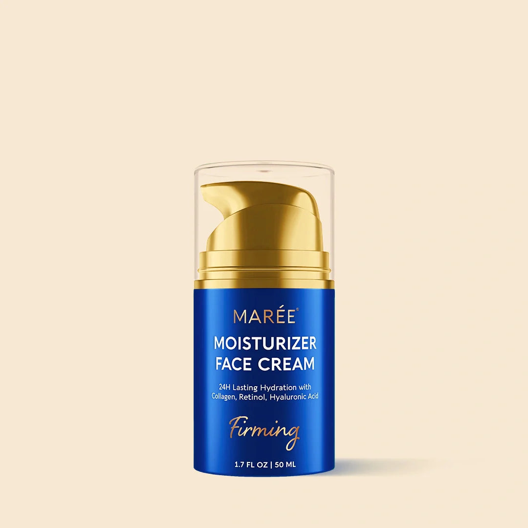 Maree Firming & Lifting Collagen Moisturizer in a sleek jar with a smooth, creamy texture for youthful skin.