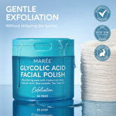 Maree Glycolic Acid Pads 80-piece jar with cotton pads for exfoliating and brightening skincare routine.