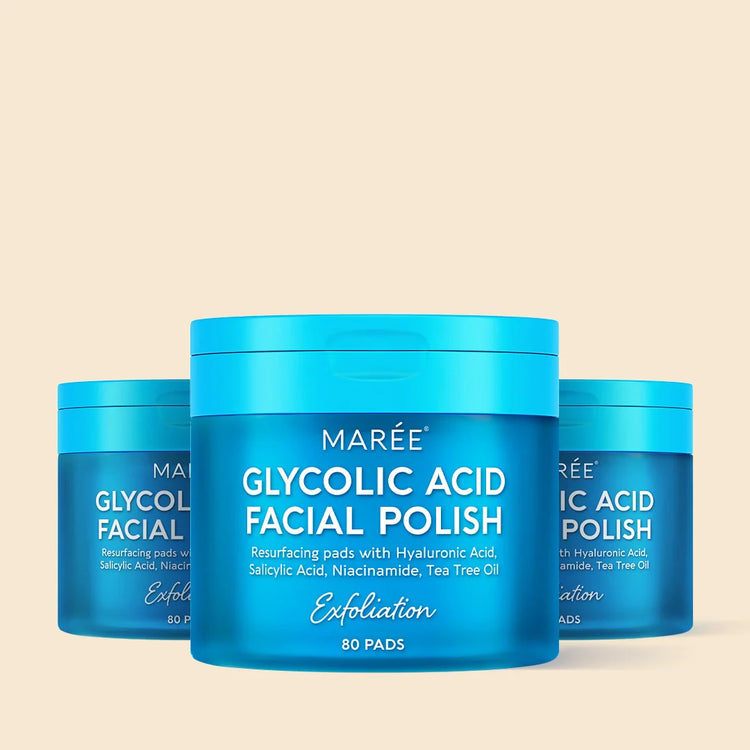 Maree Glycolic Acid Pads, 80 count, skincare product with exfoliating pads on a clean white background