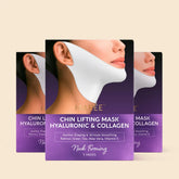 Maree Hyaluronic Acid V-line Lifting Mask shown on a face, highlighting its V-line lifting and hydrating skincare benefits.