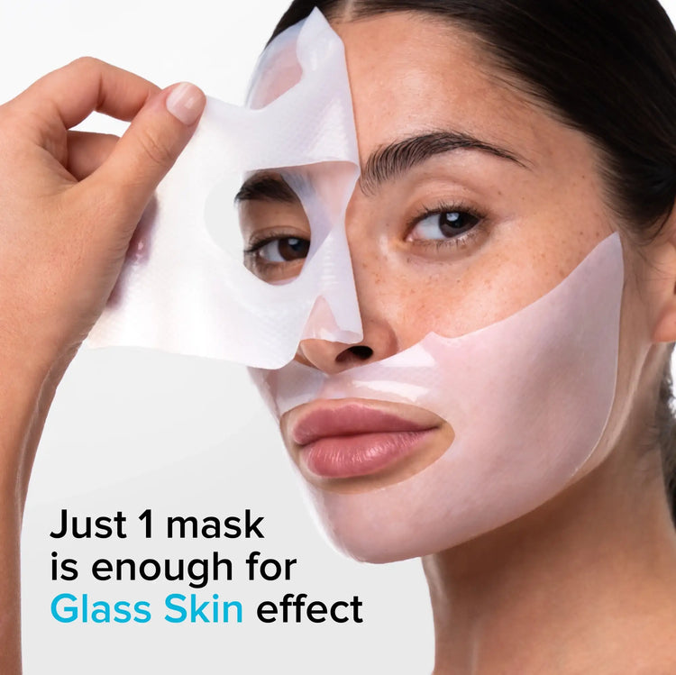 Maree Hydrogel Collagen Face Mask showing a soothing, transparent mask with a smooth, hydrating gel texture on a person&
