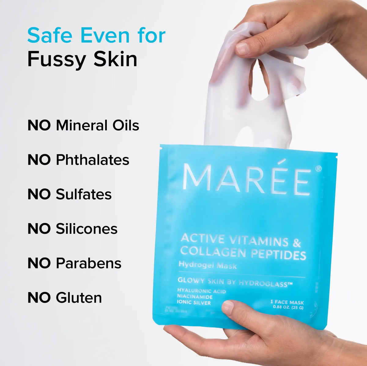 Maree Hydrogel Collagen Face Mask showing a smooth, hydrating gel mask for rejuvenating skincare.