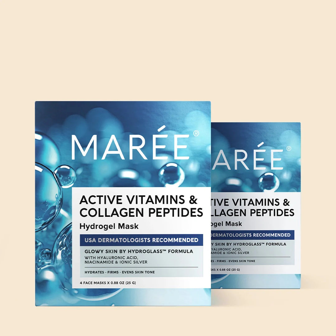 Maree Hydrogel Collagen Face Mask shown on a model&