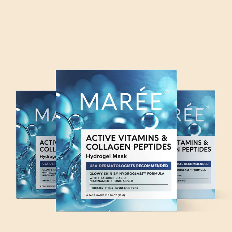Hydrogel collagen face mask by Maree, showing a soothing gel mask with a hydrating and rejuvenating formula for glowing skin.