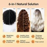 Maree Keratin & Sea Salt Hair Texturizer bottle with textured hair and beach waves, showcasing natural, tousled hairstyle.