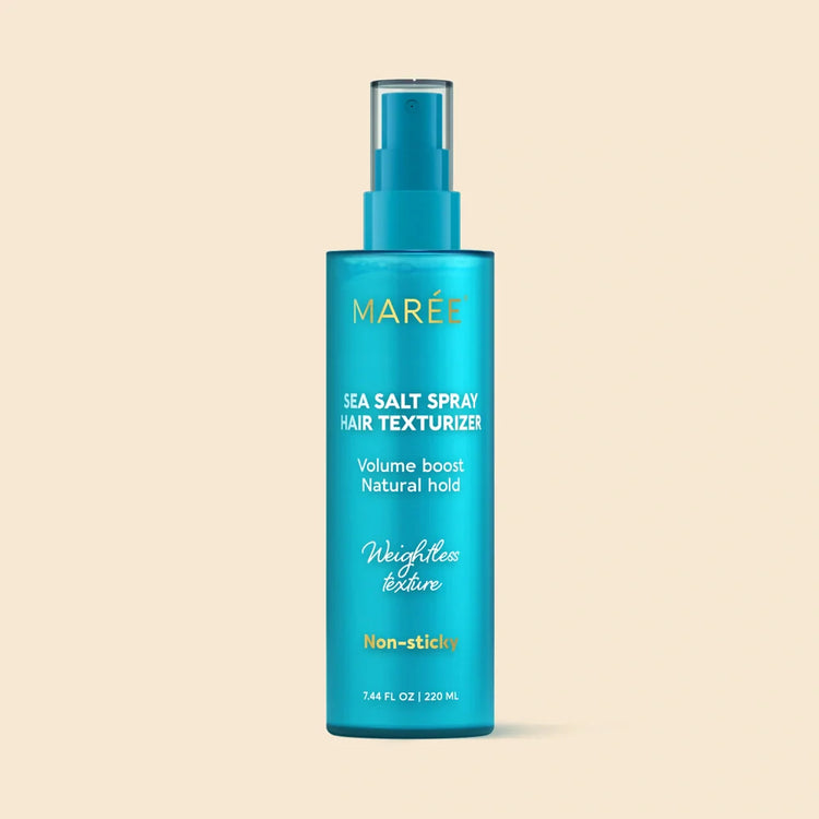 Maree Keratin & Sea Salt Hair Texturizer bottle with product label and textured hair background