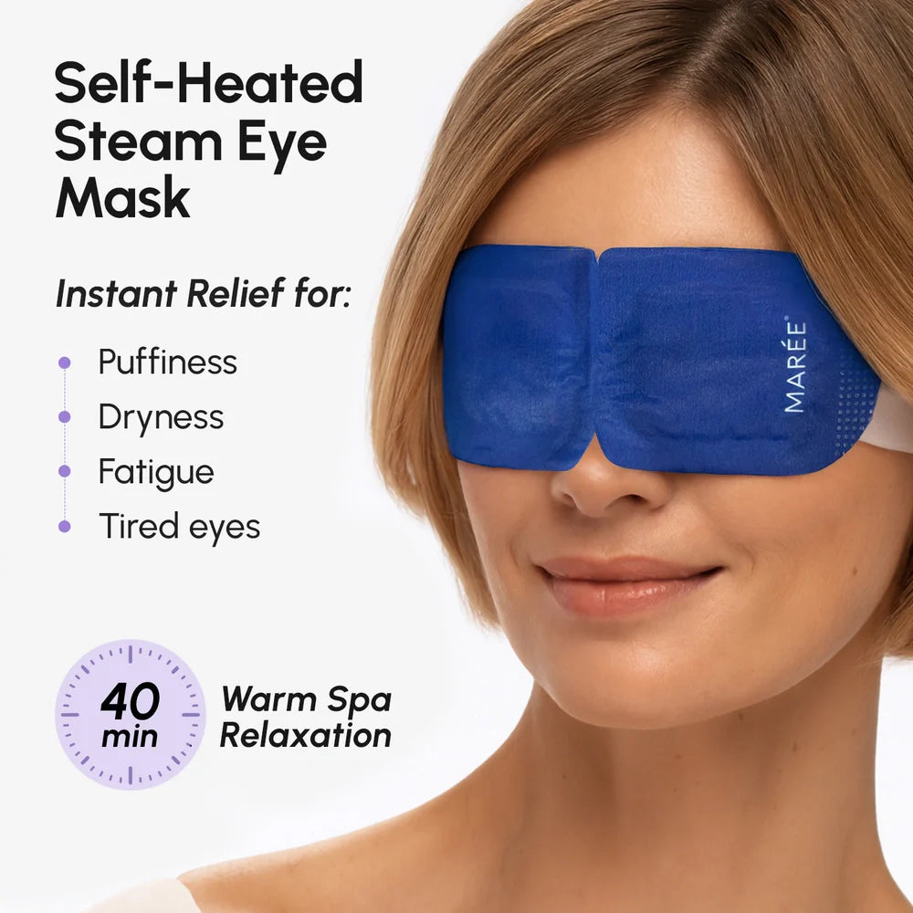 Maree scented spa steam eye mask lying open, showing soft fabric and aroma-infused material for relaxation and eye comfort.