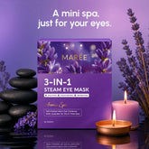 Maree scented spa steam eye mask lying open, showing soft fabric and aromatic interior for relaxing eye care.