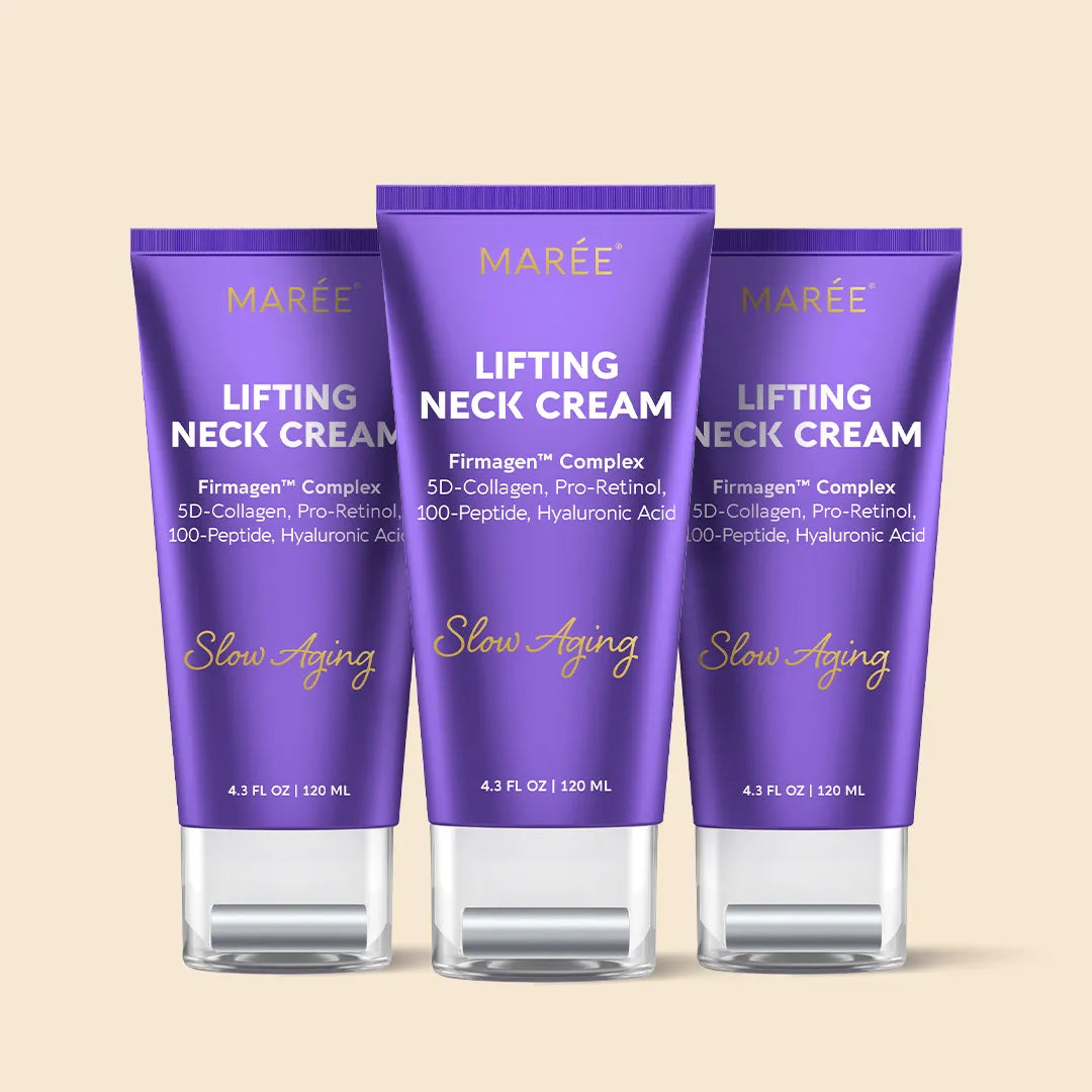 Purple Pro-Retinol neck lifting cream massager by Maree, designed for skin tightening and rejuvenation in the neck area.