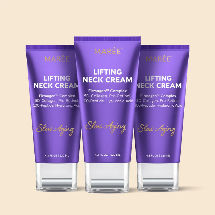 Purple Pro-Retinol neck lifting cream massager by Maree, designed for skin tightening and rejuvenation in the neck area.