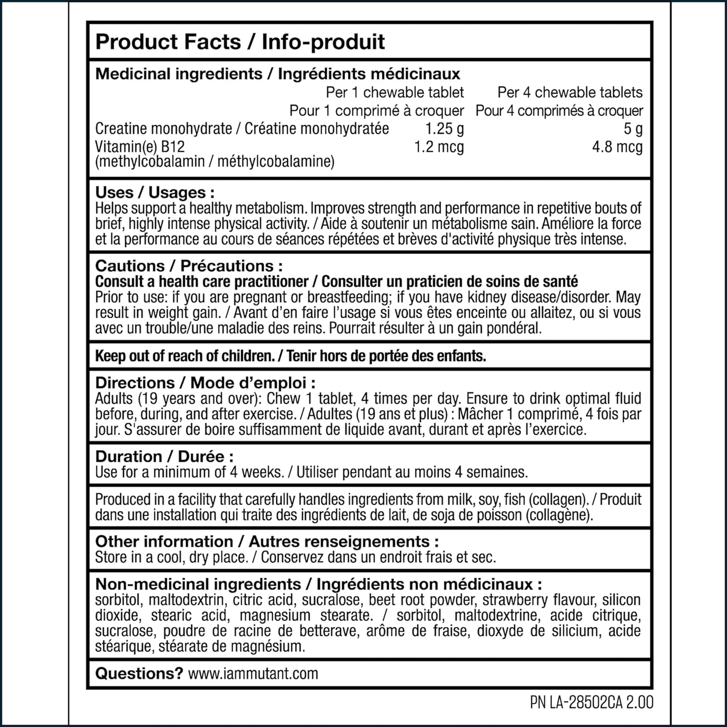 Mutant Creatine Bytz chewable tablets by PoorBoySupplements.com, a creatine Kre-Alkalyn supplement in a nutrition panel image.