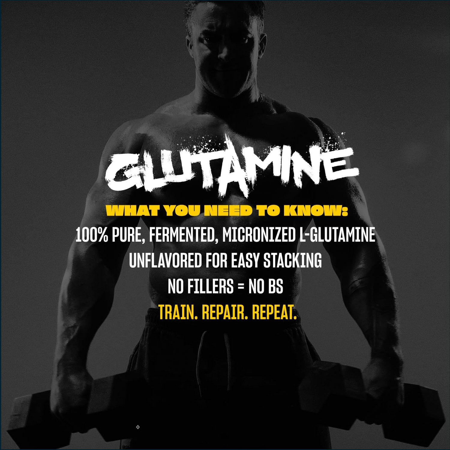 Information sheet for Mutant Glutamine joint support supplement by PoorBoySupplements.com, highlighting key benefits and features.