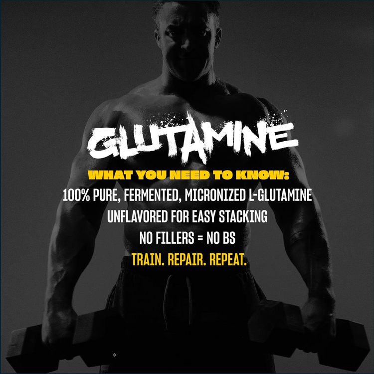 Information sheet for Mutant Glutamine joint support supplement by PoorBoySupplements.com, highlighting key benefits and features.