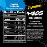 Nutrition facts panel for Mutant Mass 15lbs weight gainer by PoorBoySupplements.com, showing ingredient list and nutritional information.