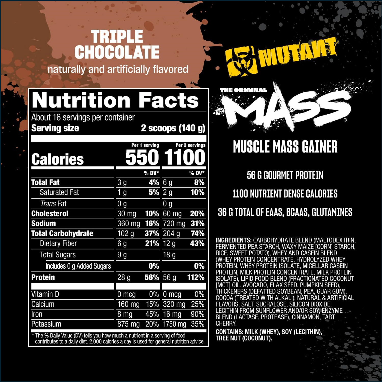 Mutant Mass 5lbs weight gainer supplement with nutritional panel, by PoorBoySupplements.com