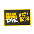 Velcro patch featuring the Mutant Weak Minds Die design, suitable for shirts, shakers, or bags, by PoorBoySupplements.com