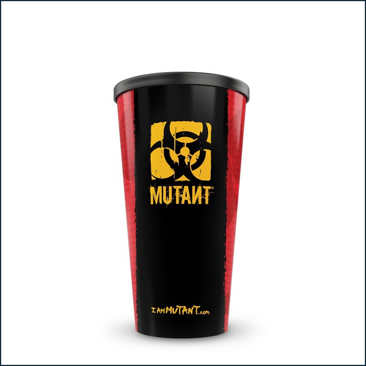 PoorBoySupplements.com Mutant Stadium Cup with Lid, 32oz, featuring the Mutant logo on a durable plastic shaker cup.
