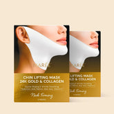 Maree 24K Gold chin and jawline lifting mask applied on neck and jaw area, demonstrating its skincare and toning effects.