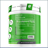 Nutrake BCAA Optima supplement box showing nutritional panel with amino acids for muscle recovery and hydration.